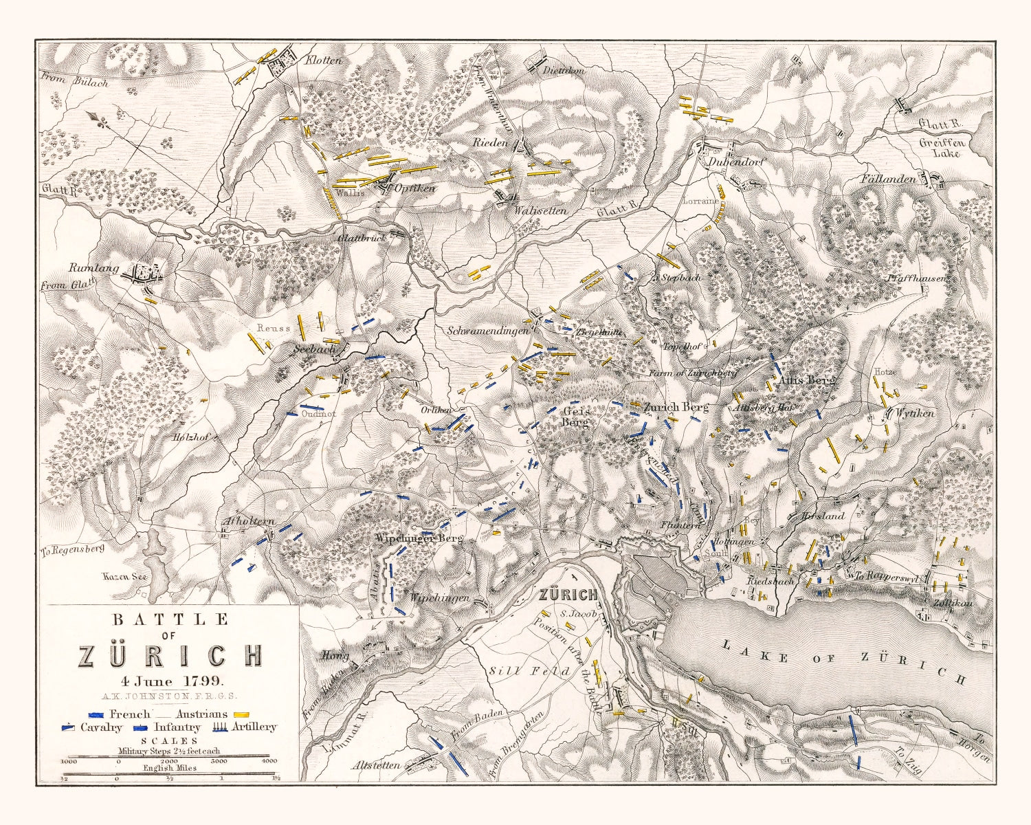 Vintage Map of the Battle of Zurich, 1799