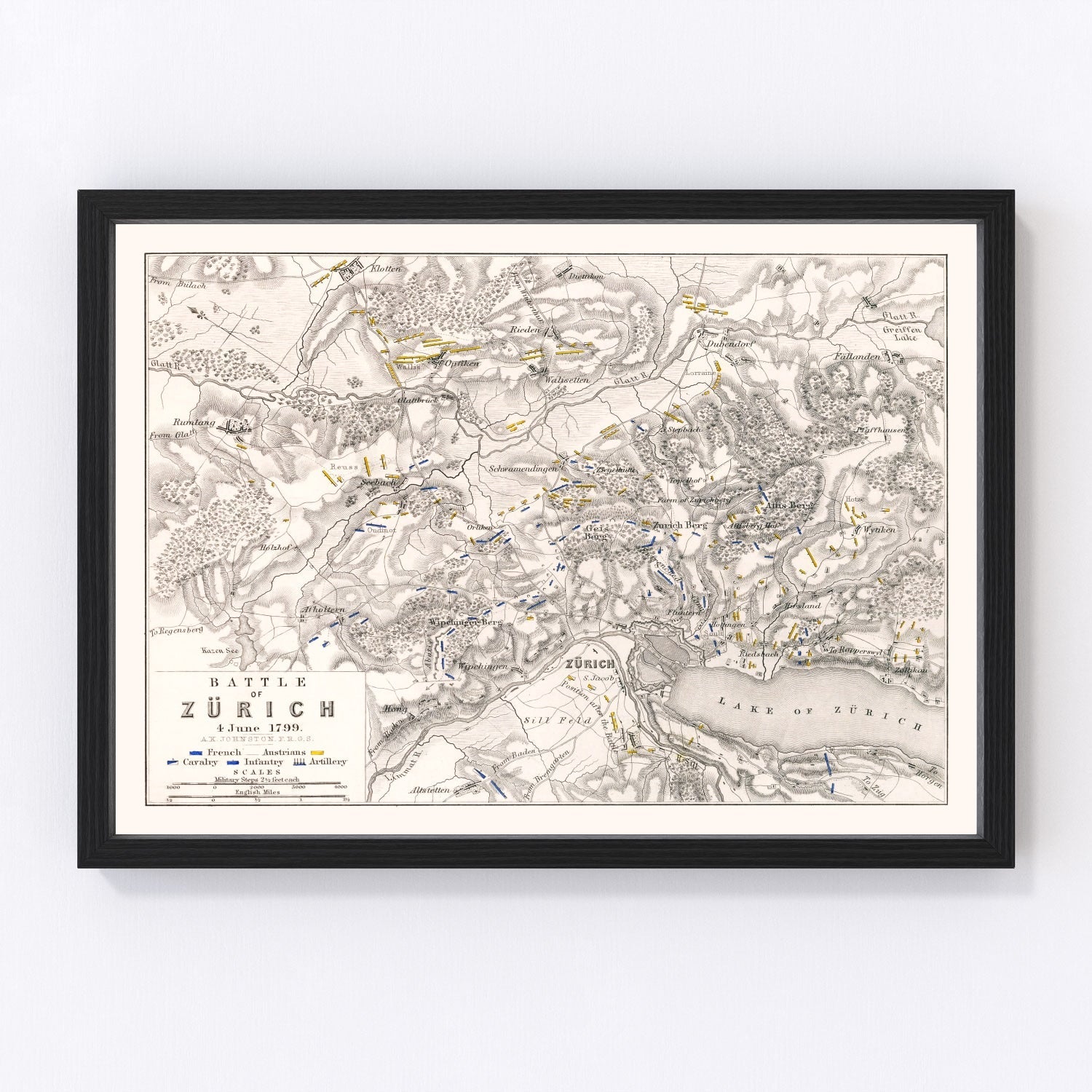 Vintage Map of the Battle of Zurich, 1799