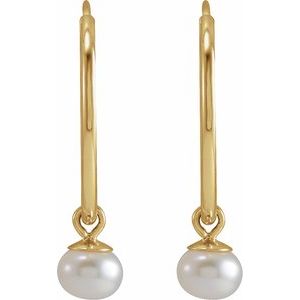 14K Yellow Gold Cultured White Freshwater Pearl 15 mm Endless Hoop Earrings