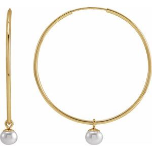 14K Yellow Gold Cultured White Freshwater Pearl 30 mm Endless Hoop Earrings