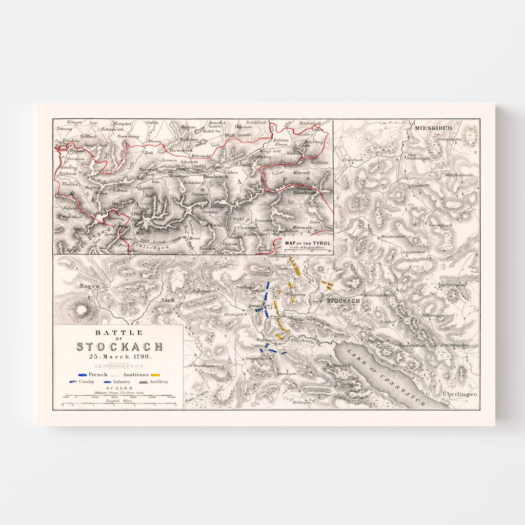 Vintage Map of the Battle of Stockach, 1799