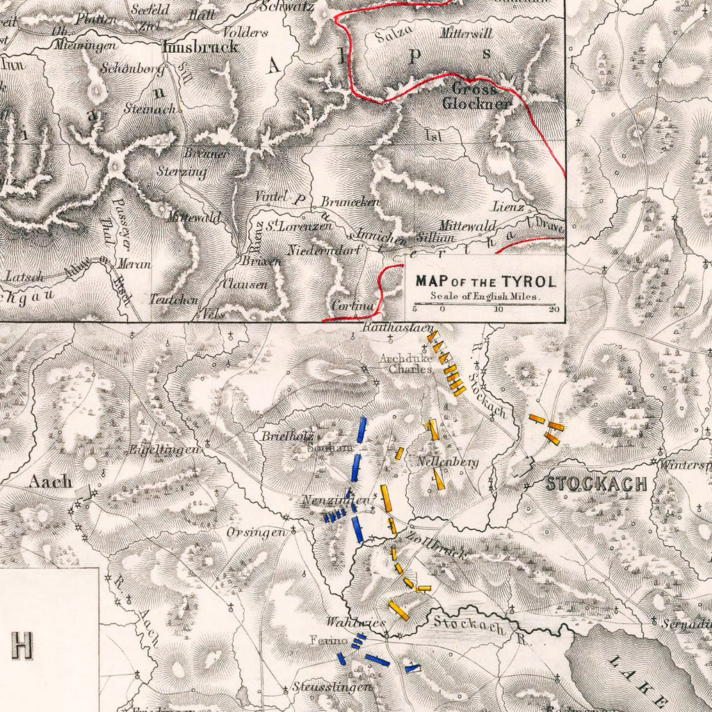 Vintage Map of the Battle of Stockach, 1799