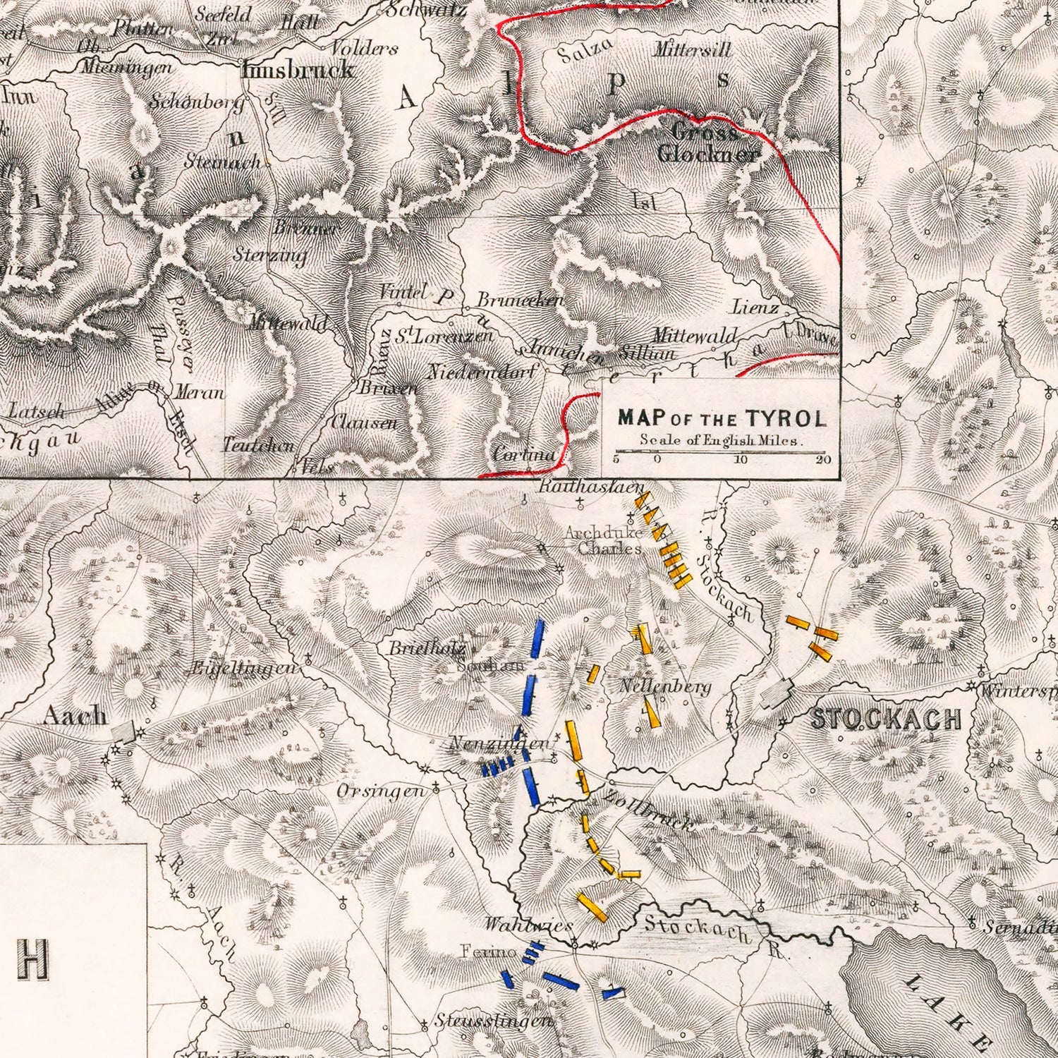 Vintage Map of the Battle of Stockach, 1799