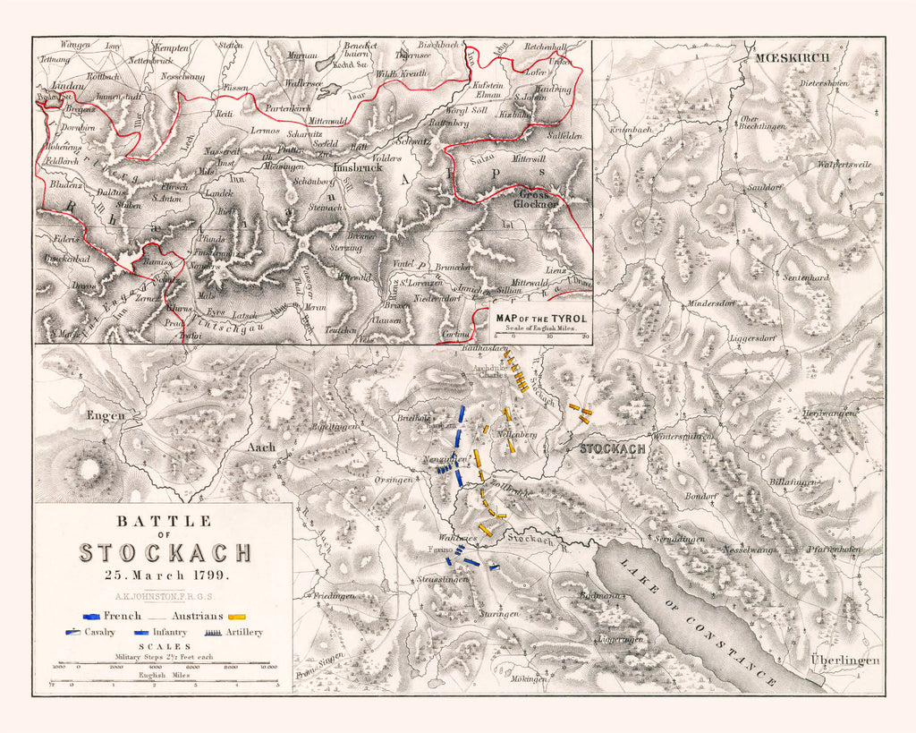 Vintage Map of the Battle of Stockach, 1799