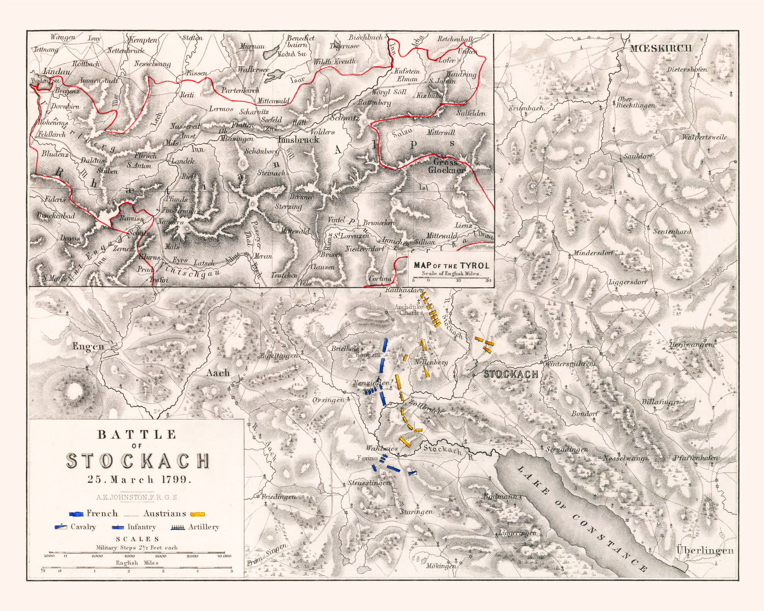 Vintage Map of the Battle of Stockach, 1799
