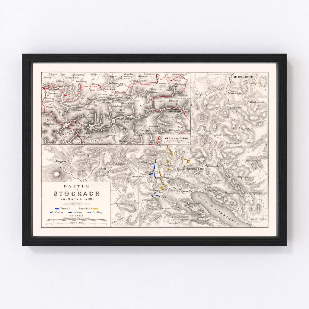Vintage Map of the Battle of Stockach, 1799