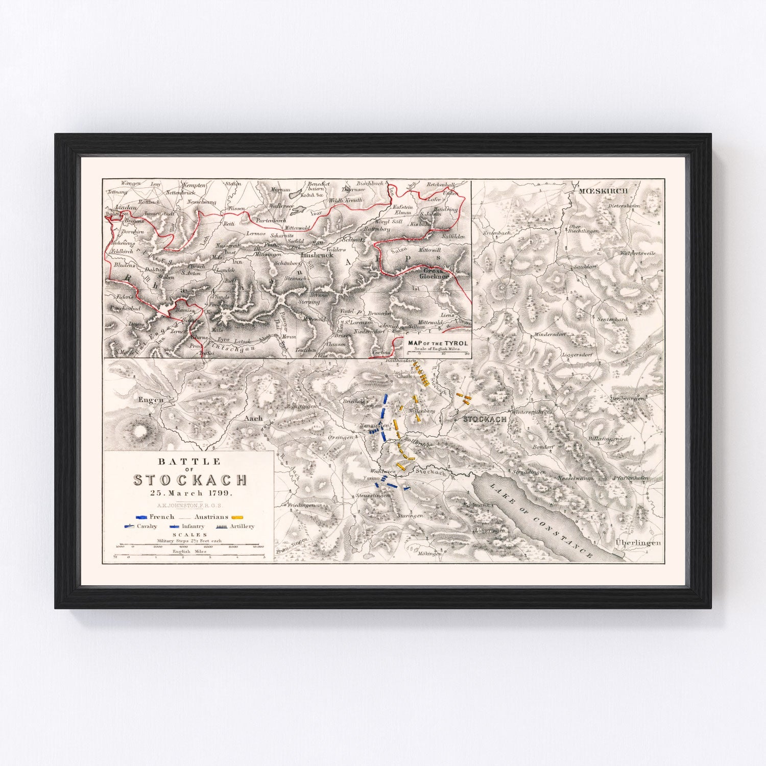 Vintage Map of the Battle of Stockach, 1799