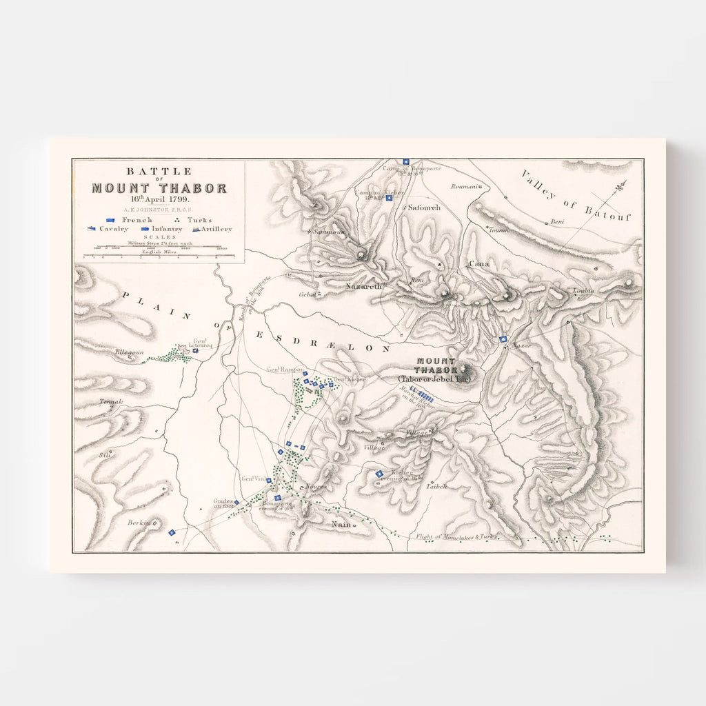 Vintage Map of the Battle of Mount Thabor, 1799