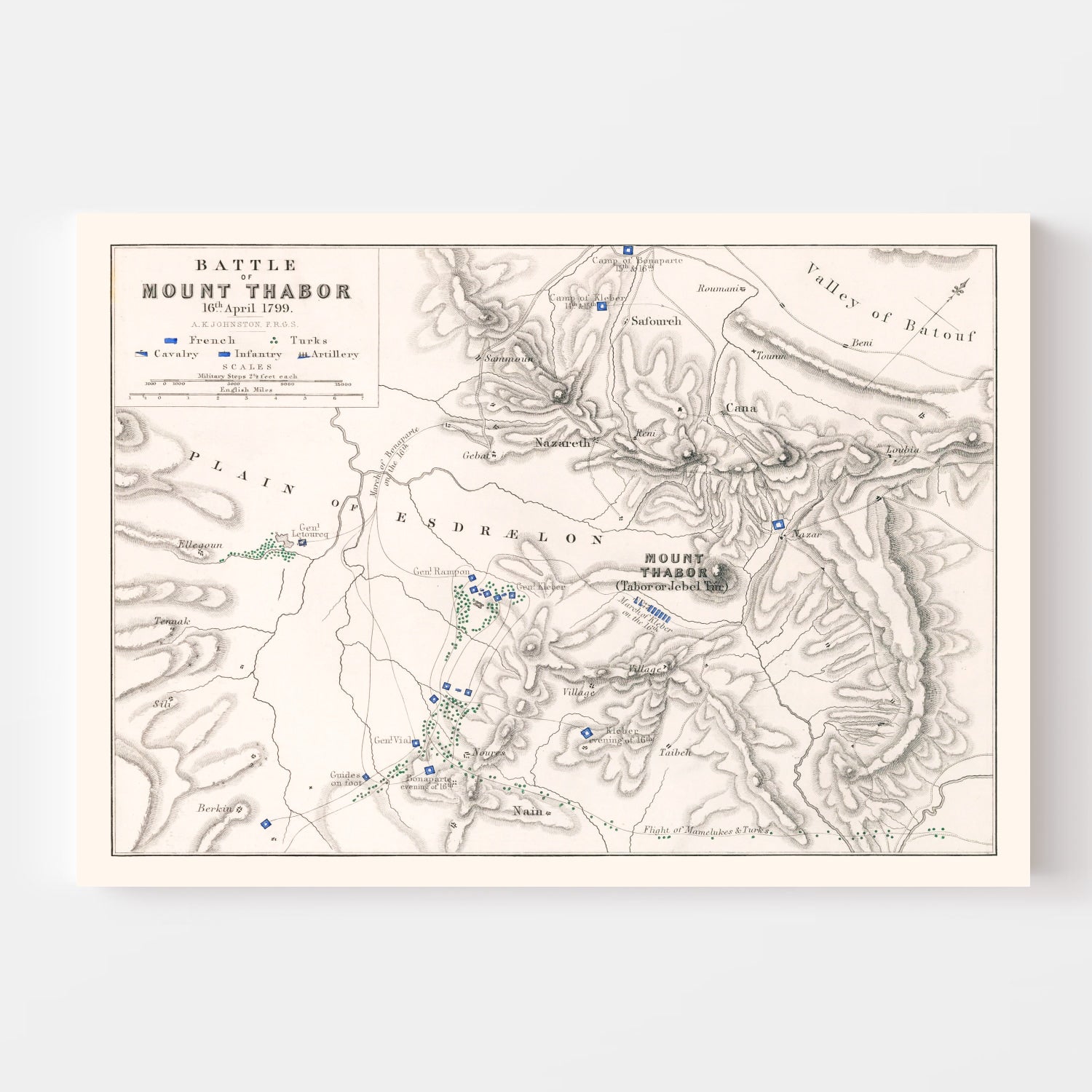 Vintage Map of the Battle of Mount Thabor, 1799