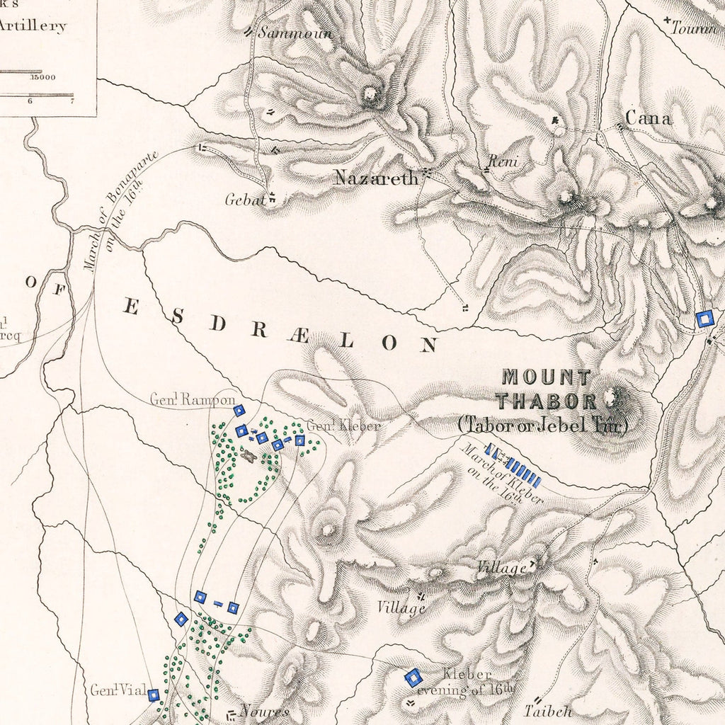 Vintage Map of the Battle of Mount Thabor, 1799