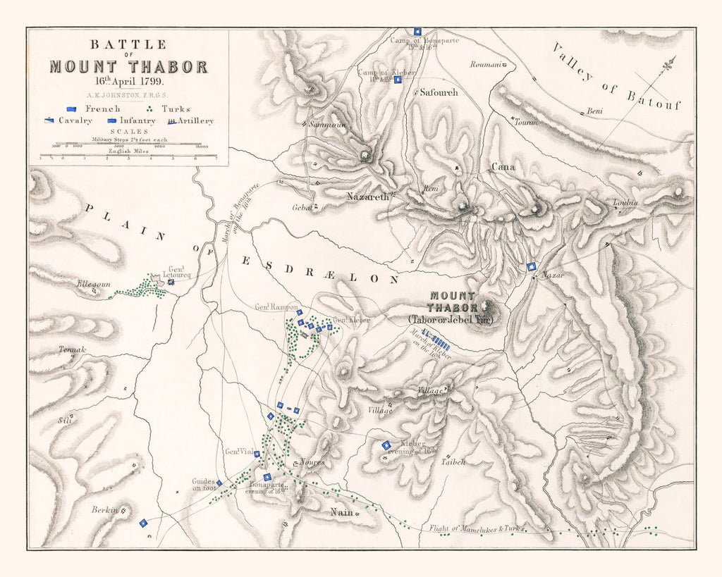 Vintage Map of the Battle of Mount Thabor, 1799