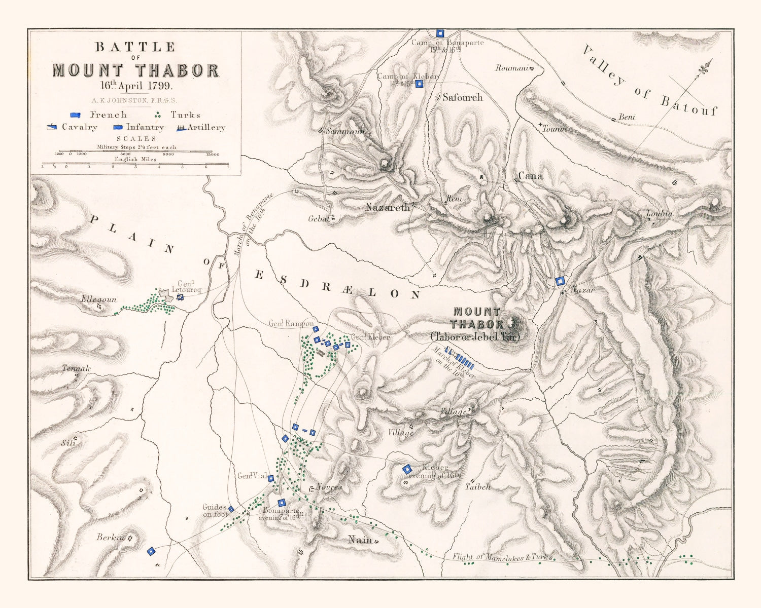 Vintage Map of the Battle of Mount Thabor, 1799