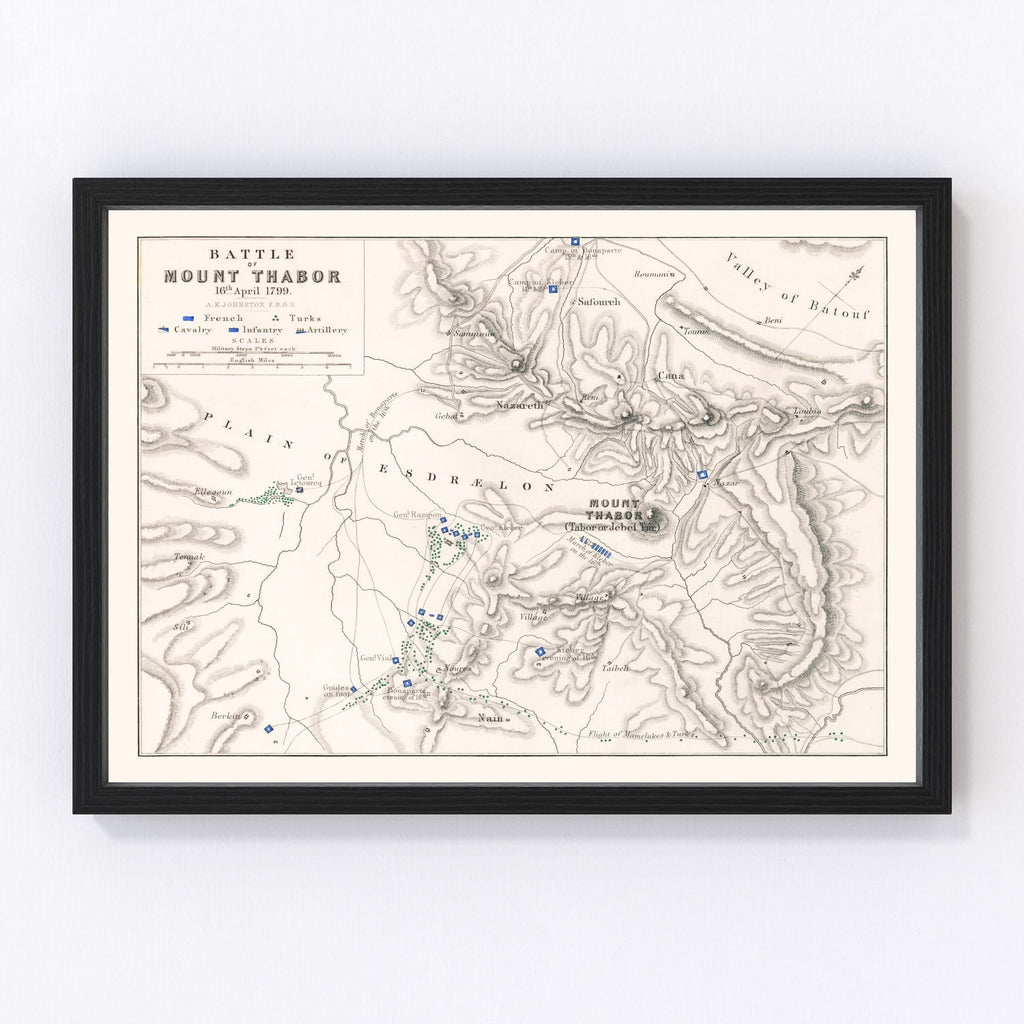 Vintage Map of the Battle of Mount Thabor, 1799