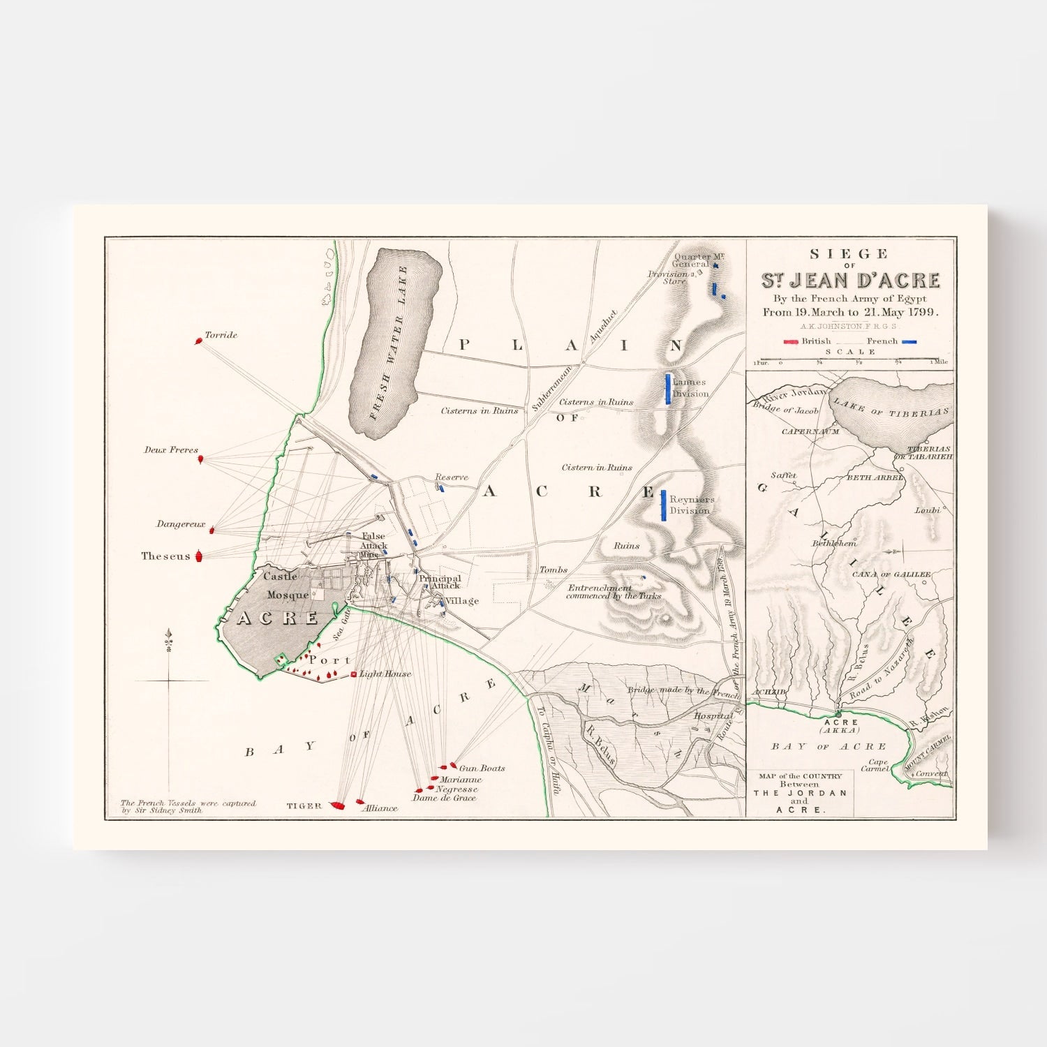 Vintage Map of the Siege of St. Jean d' Acre, 1799