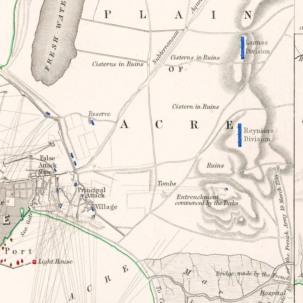 Vintage Map of the Siege of St. Jean d' Acre, 1799