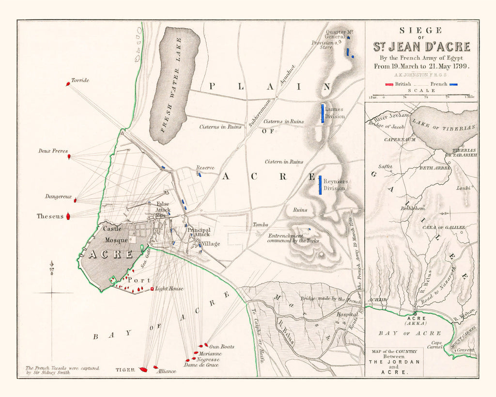 Vintage Map of the Siege of St. Jean d' Acre, 1799