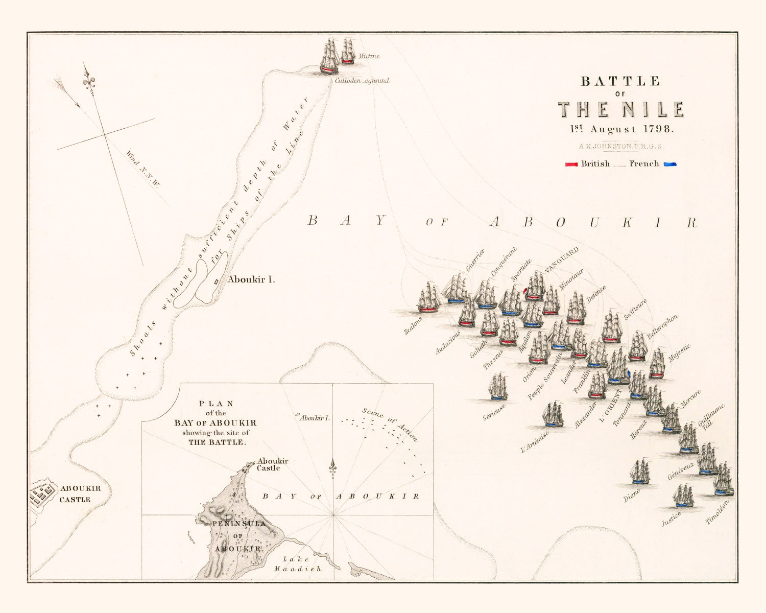 Vintage Map of the Battle of the Nile, 1798