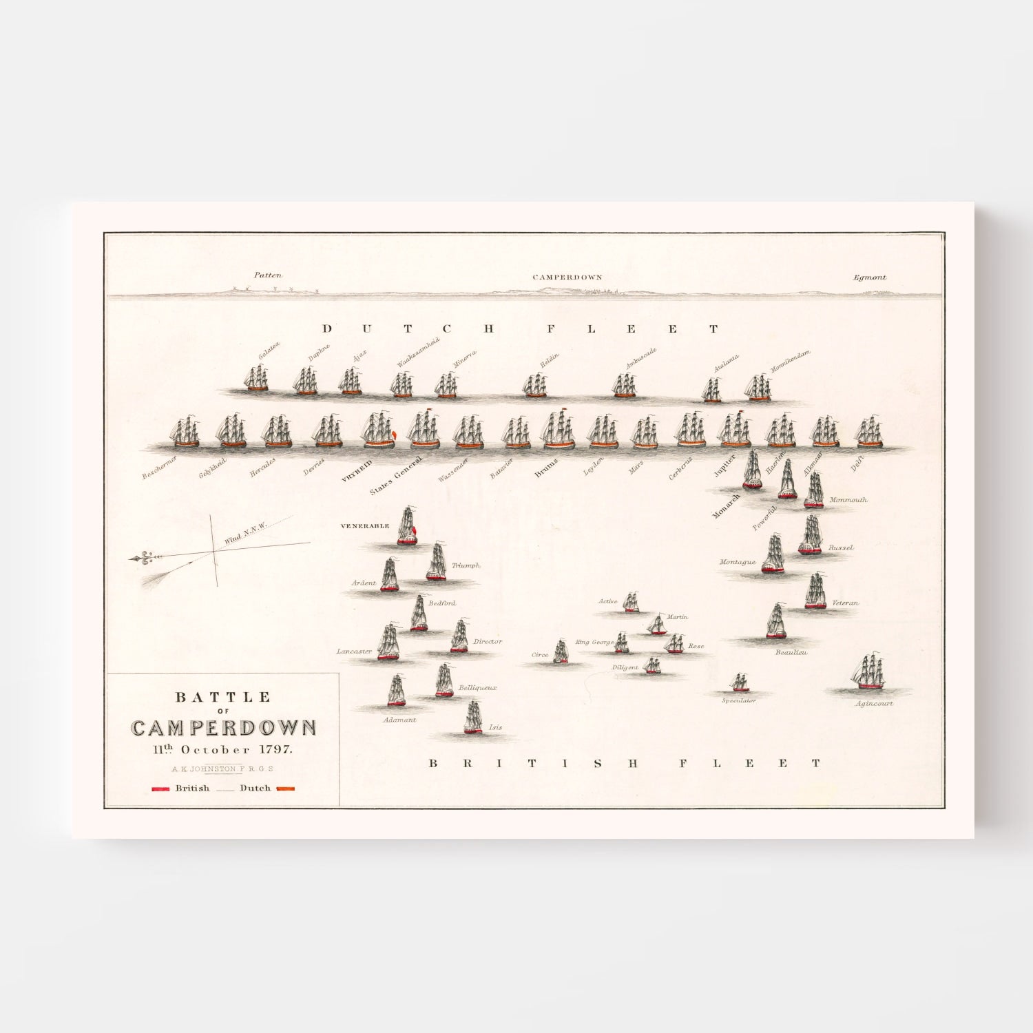 Vintage Map of the Battle of Camperdown, 1797