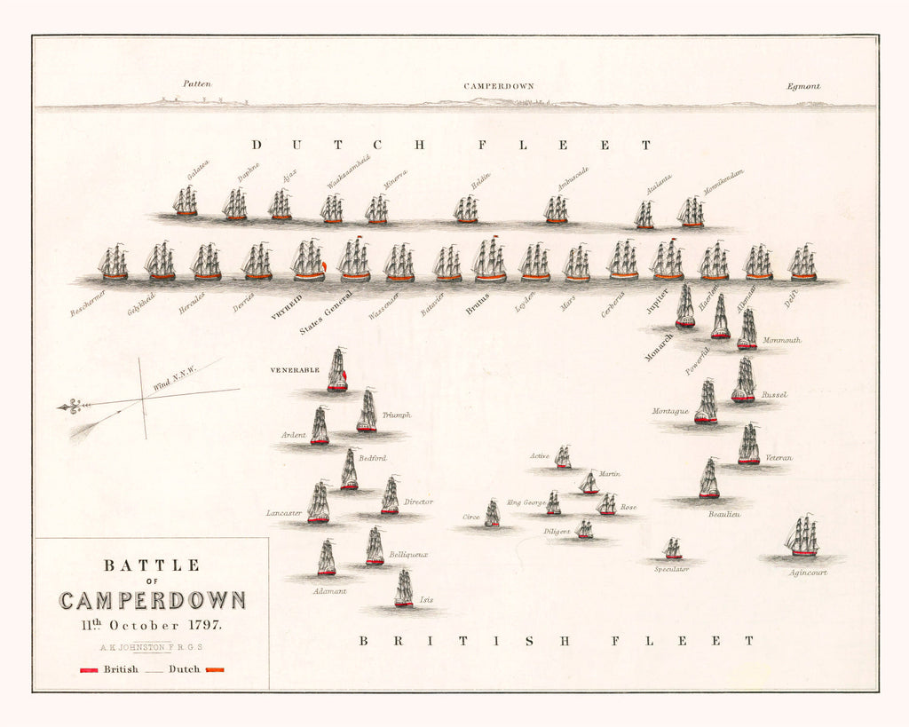 Vintage Map of the Battle of Camperdown, 1797
