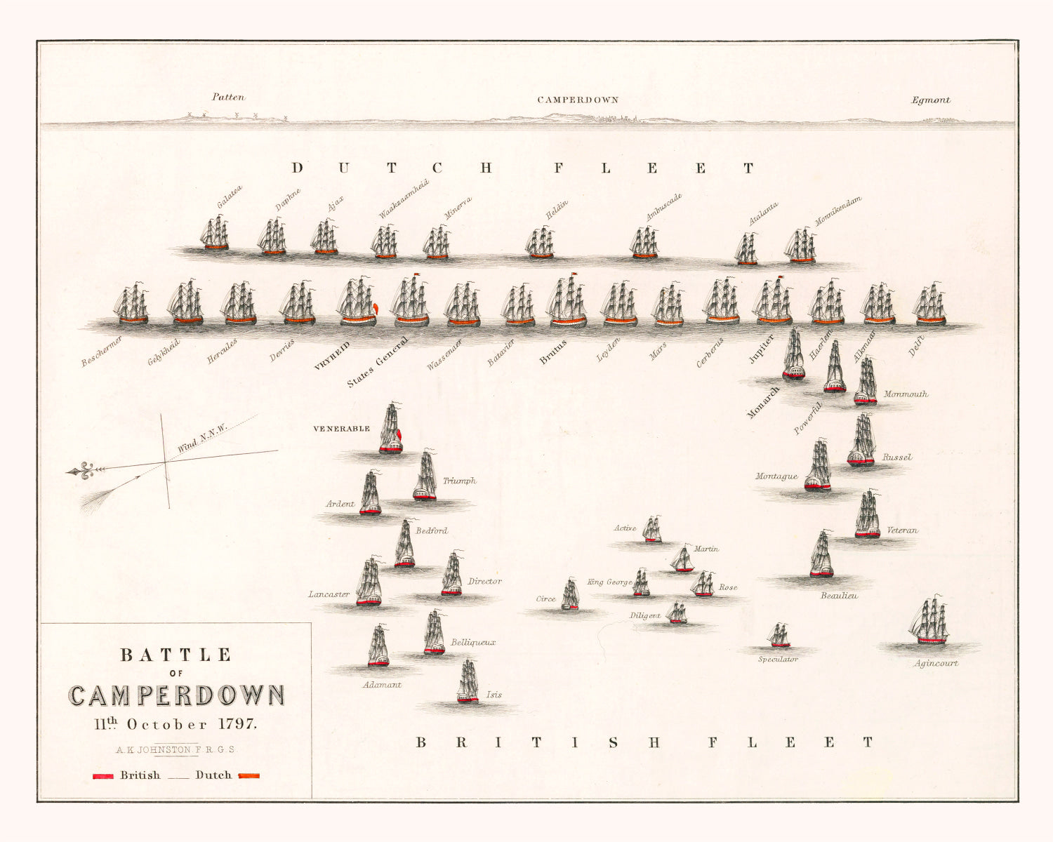Vintage Map of the Battle of Camperdown, 1797