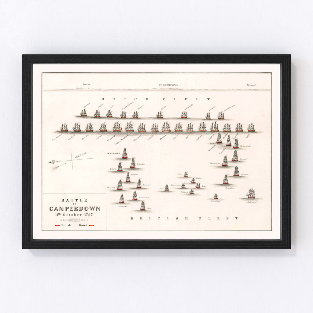 Vintage Map of the Battle of Camperdown, 1797