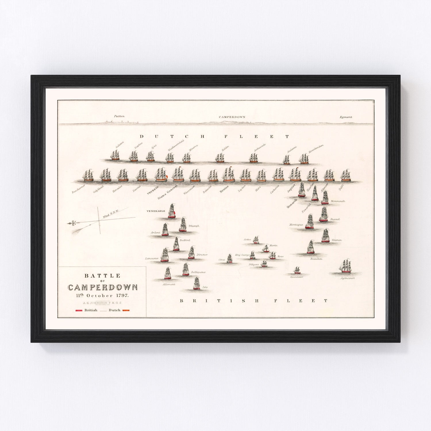 Vintage Map of the Battle of Camperdown, 1797