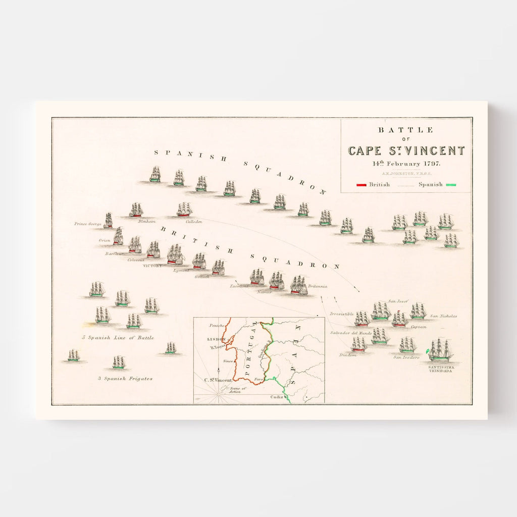 Vintage Map of the Battle of Cape St. Vincent, 1797