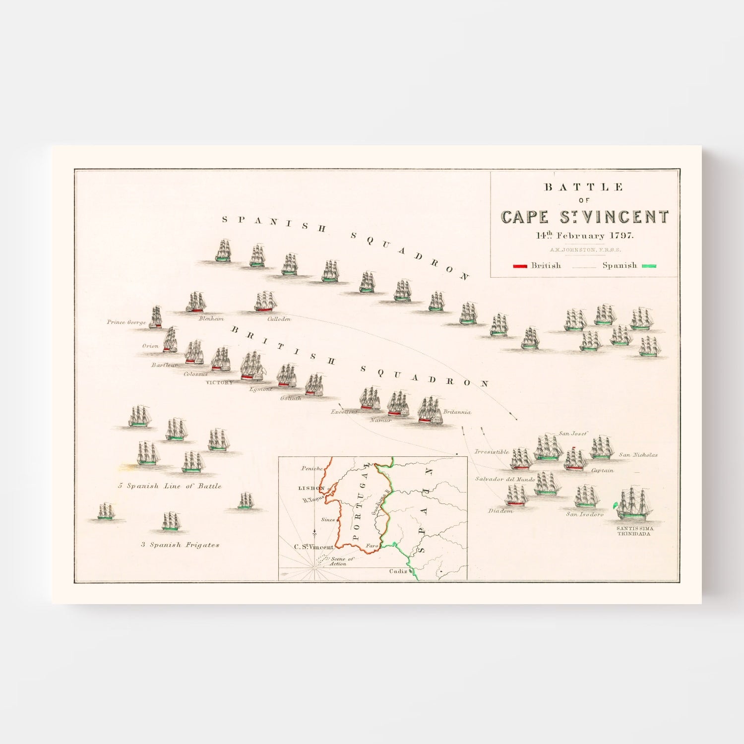 Vintage Map of the Battle of Cape St. Vincent, 1797