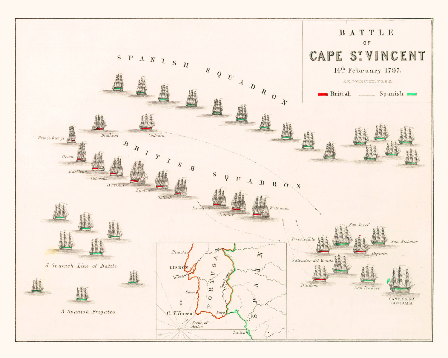 Vintage Map of the Battle of Cape St. Vincent, 1797