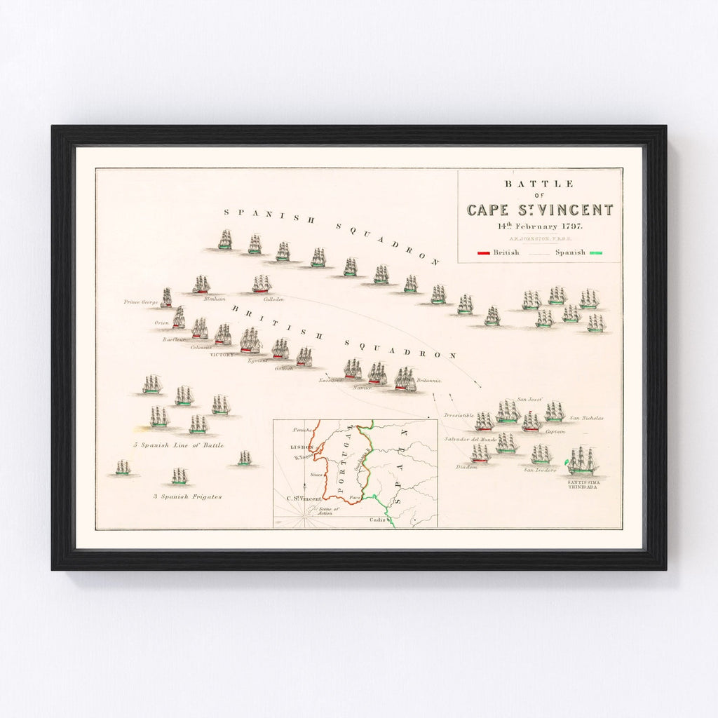 Vintage Map of the Battle of Cape St. Vincent, 1797