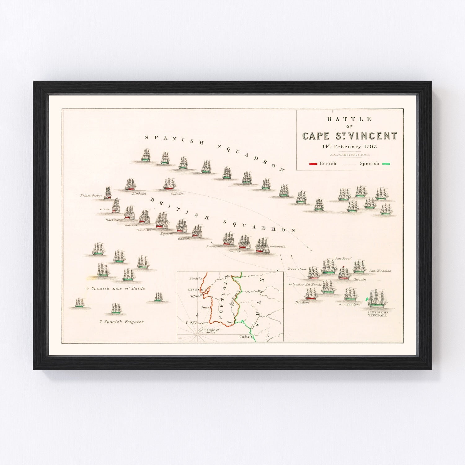 Vintage Map of the Battle of Cape St. Vincent, 1797
