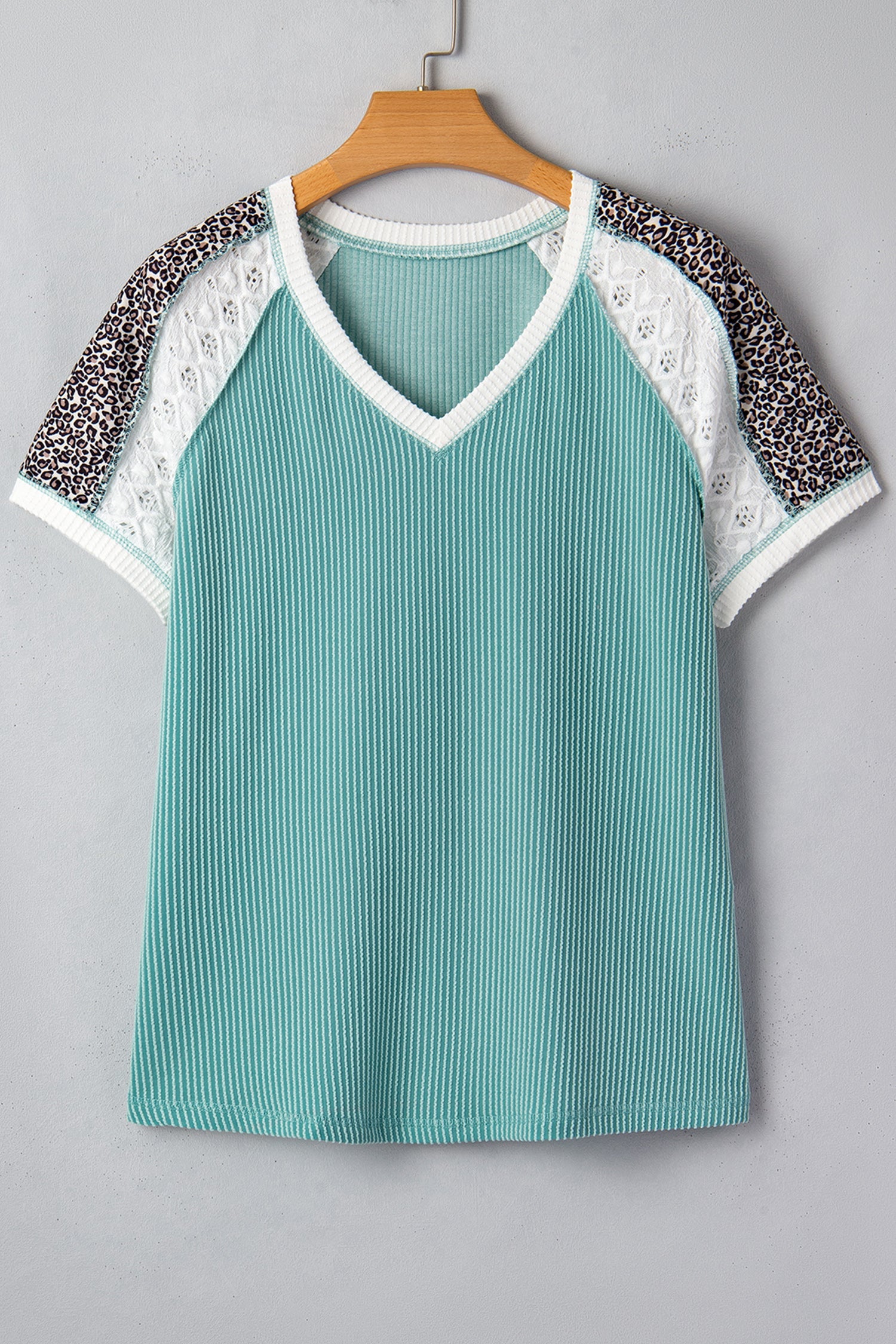 Leopard Colorblock Corded Knit Patchwork Tee