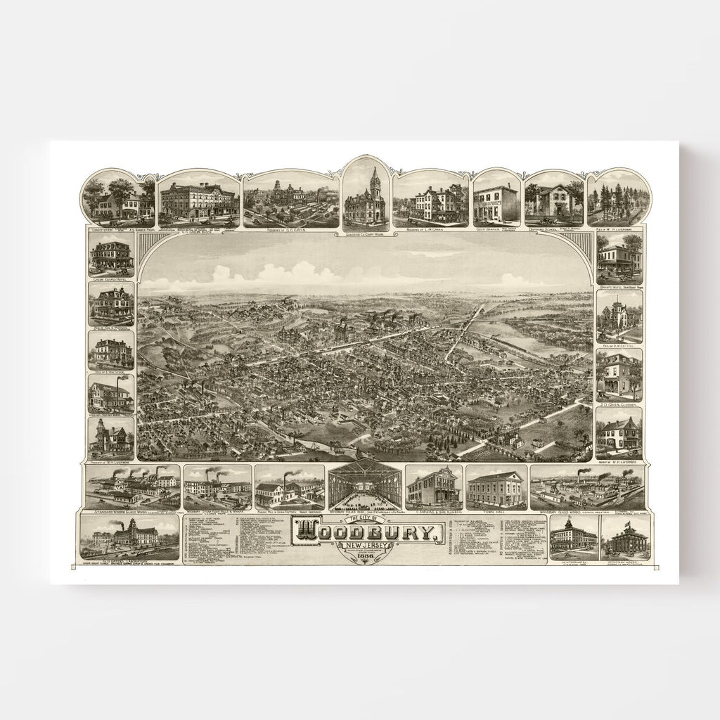 Vintage Map of Woodbury, New Jersey 1886