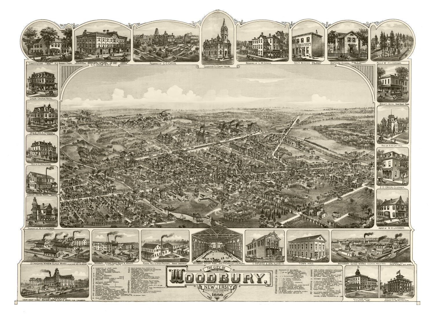Vintage Map of Woodbury, New Jersey 1886