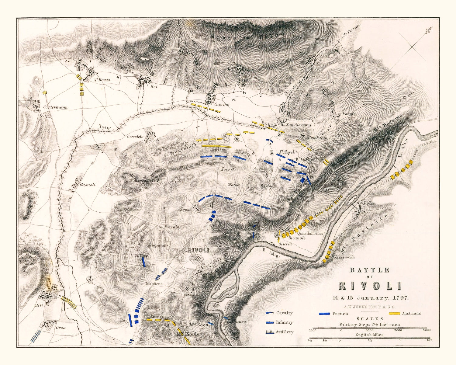 Vintage Map of the Battle of Rivoli, 1797