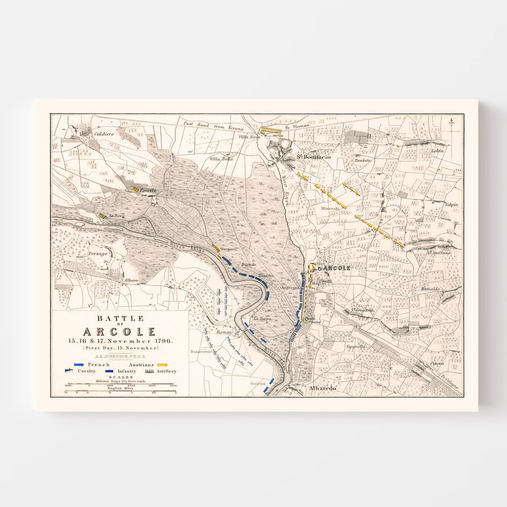 Vintage Map of the Battle of Arcole, 1796