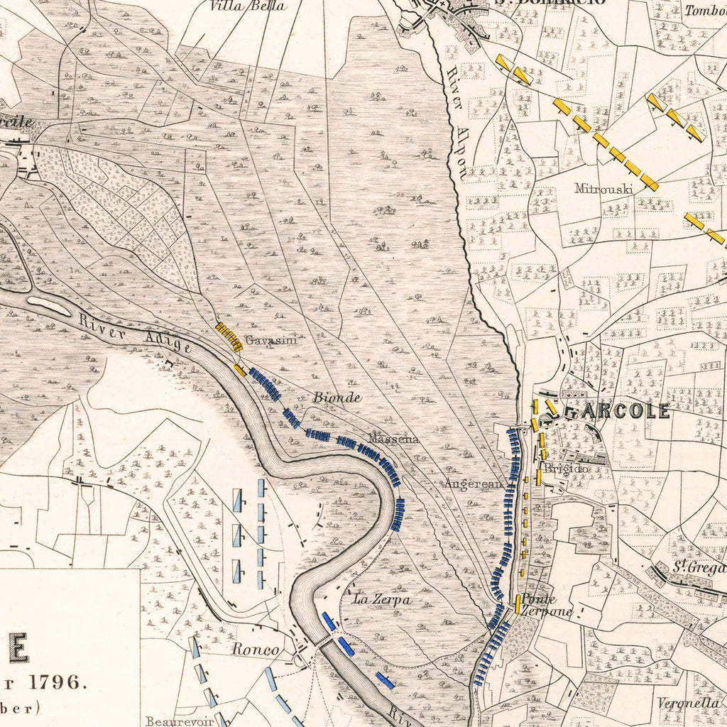 Vintage Map of the Battle of Arcole, 1796