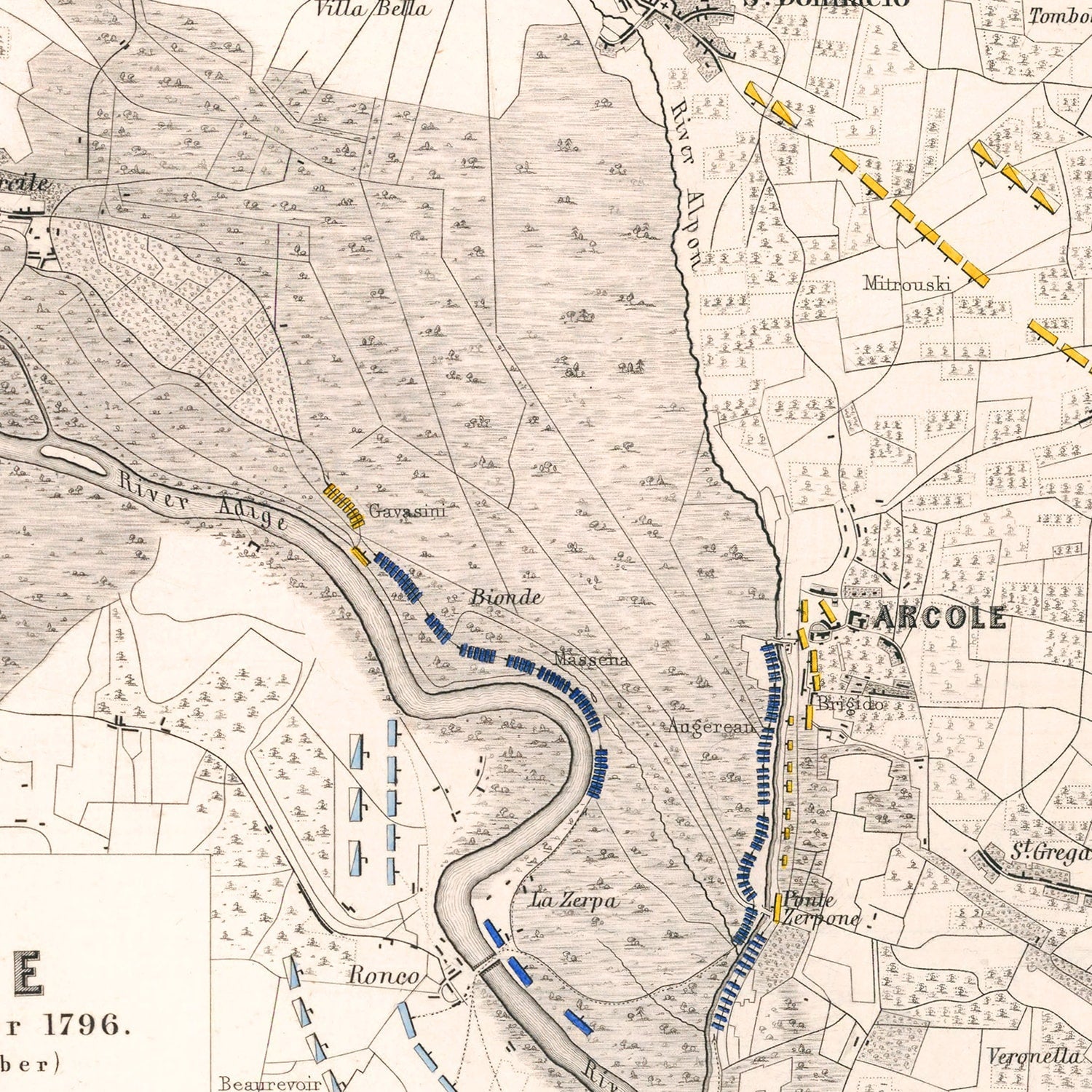 Vintage Map of the Battle of Arcole, 1796
