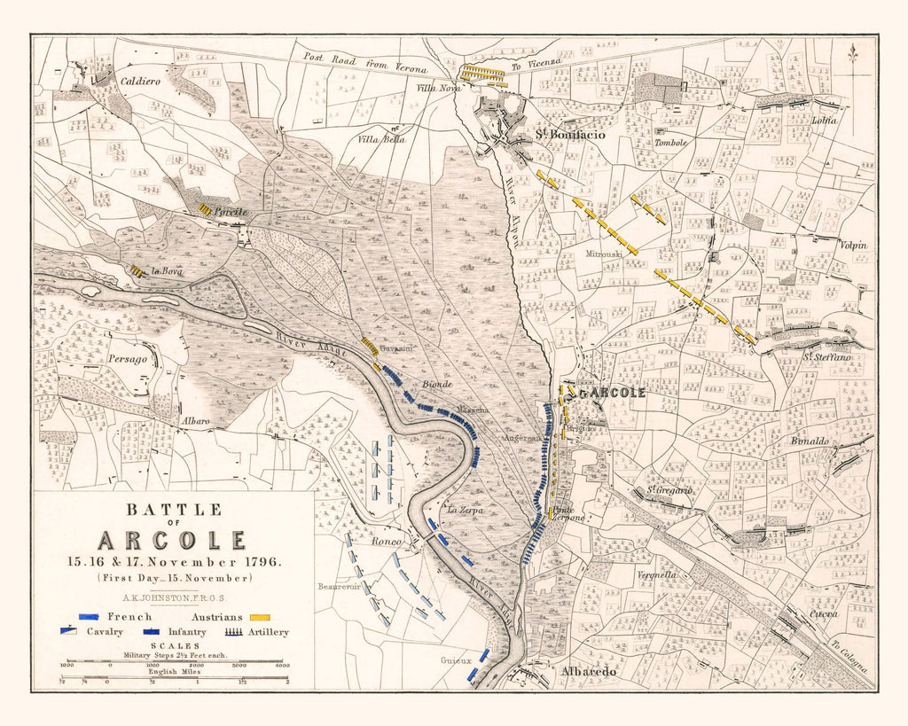 Vintage Map of the Battle of Arcole, 1796