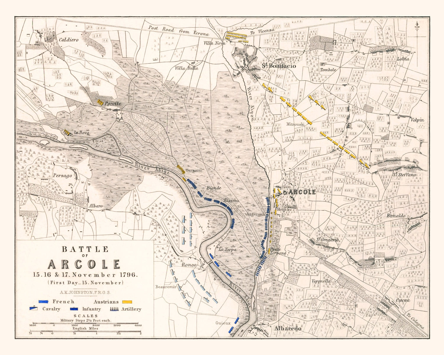 Vintage Map of the Battle of Arcole, 1796