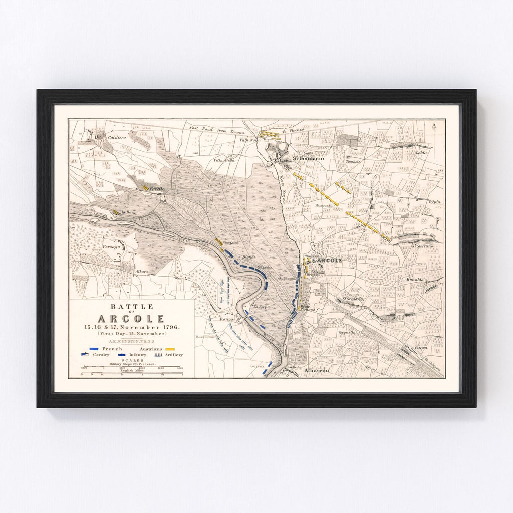 Vintage Map of the Battle of Arcole, 1796