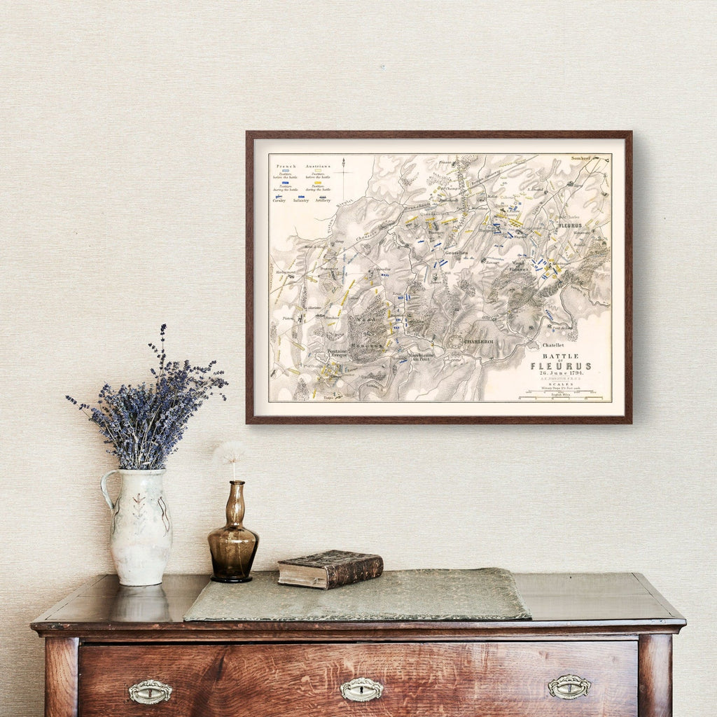 Vintage Map of the Battle of Fleurus, 1794