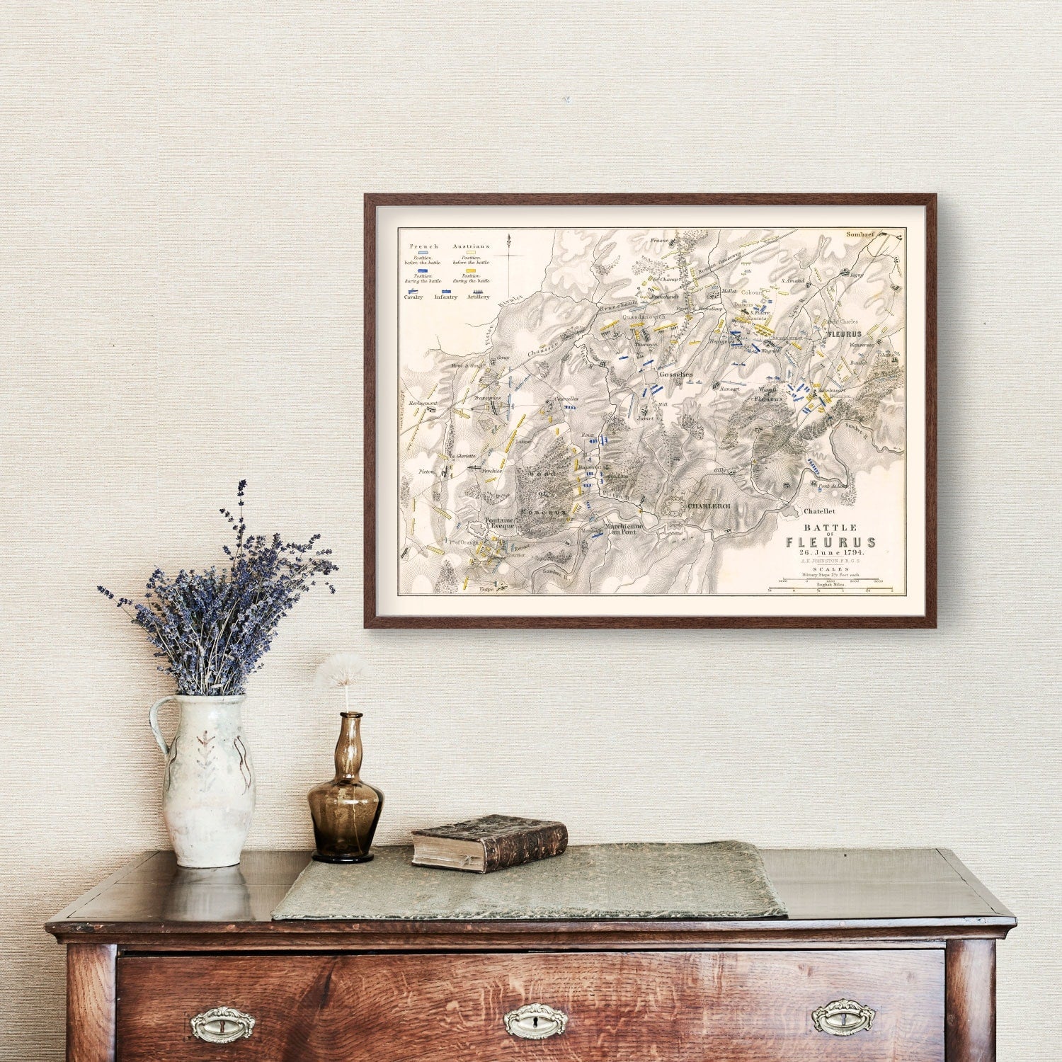 Vintage Map of the Battle of Fleurus, 1794