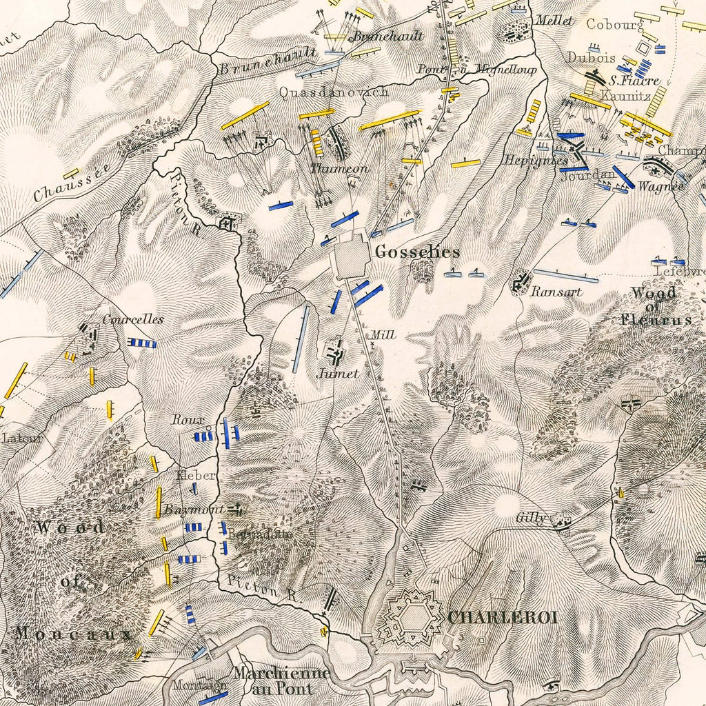 Vintage Map of the Battle of Fleurus, 1794