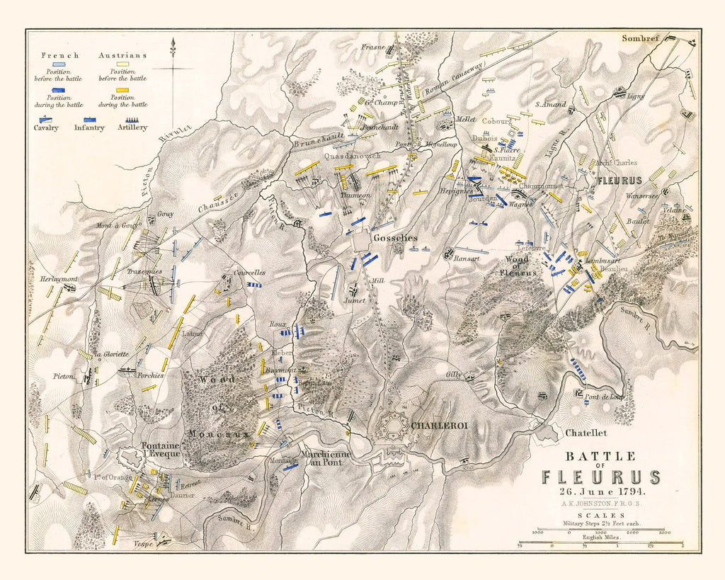 Vintage Map of the Battle of Fleurus, 1794