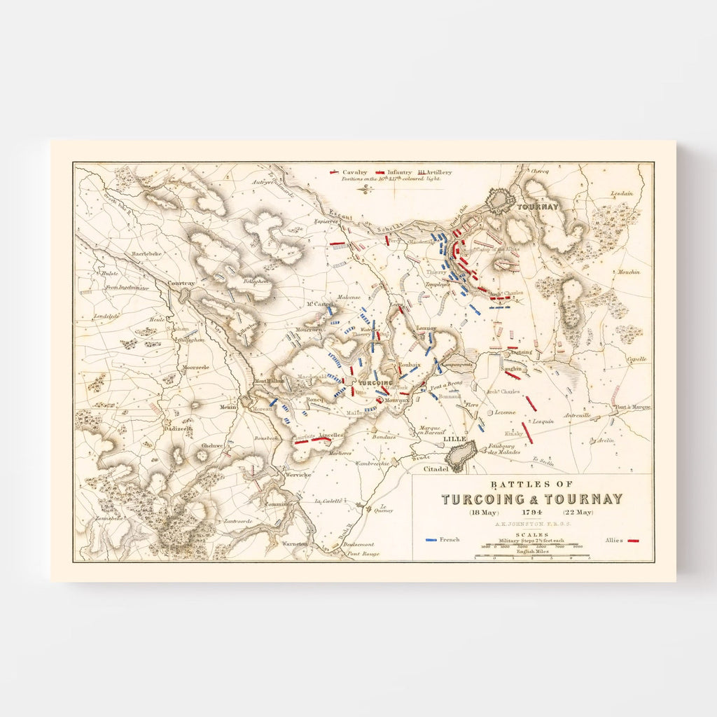 Vintage Map of the Battles of Turcoing & Tournay, 1794