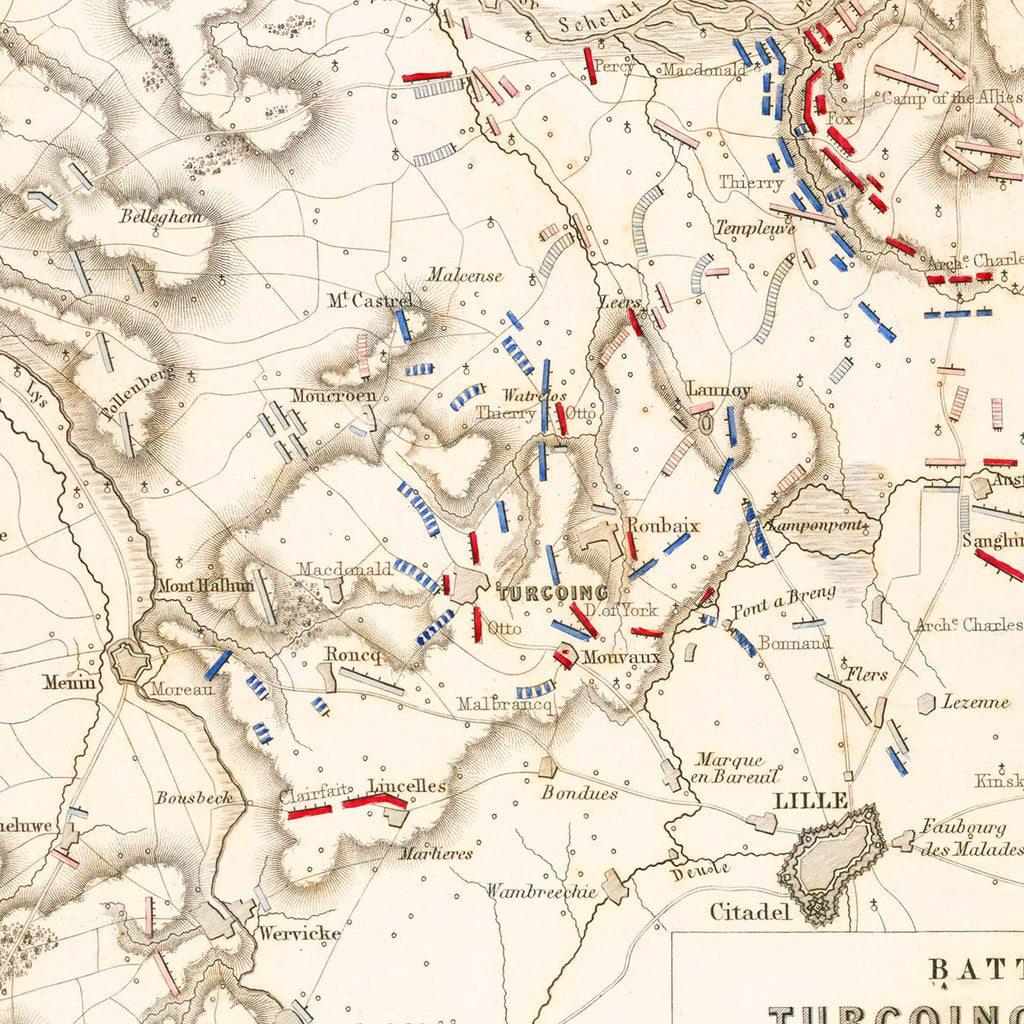 Vintage Map of the Battles of Turcoing & Tournay, 1794