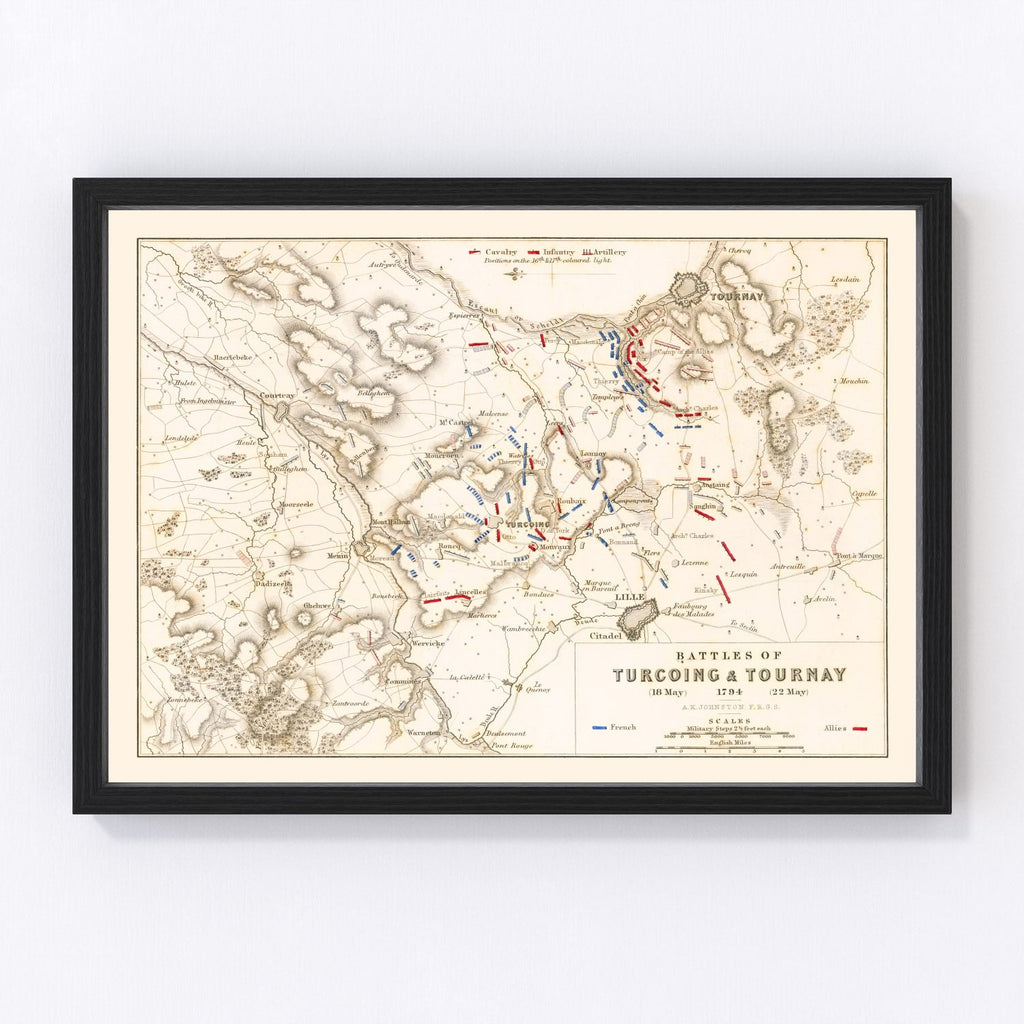 Vintage Map of the Battles of Turcoing & Tournay, 1794