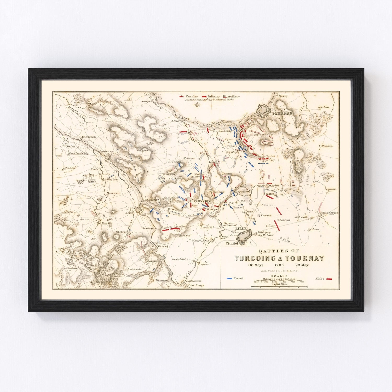 Vintage Map of the Battles of Turcoing & Tournay, 1794