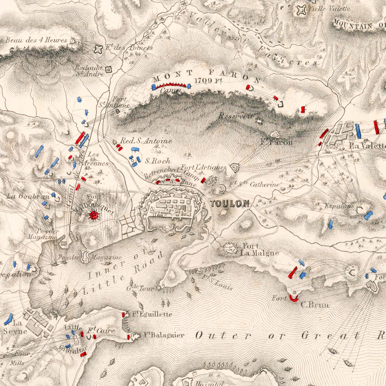 Vintage Map of the Siege of Toulon, 1793